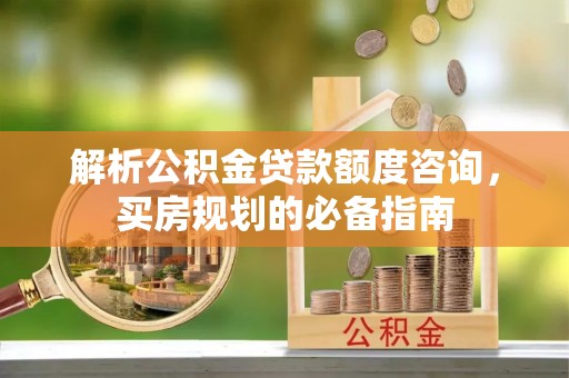 杉林解析公积金贷款额度咨询，买房规划的必备指南